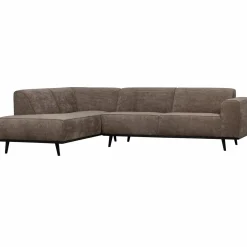 Statement hoekbank links platte brede rib taupe - Loft24.nl