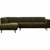Statement hoekbank links platte brede rib warm groen - Loft24.nl