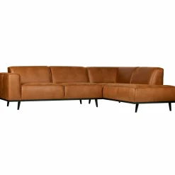 Statement hoekbank rechts lederlook cognac - Loft24.nl