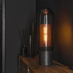 Tafellamp Smoke Glas - Geperforeerd Staal - Loft24.nl