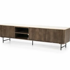 TV-Meubel Lio Mangohout Travertin 200cm - bruin - Loft24.nl