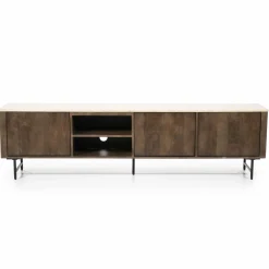 TV-Meubel Lio Mangohout Travertin 200cm - bruin - Loft24.nl