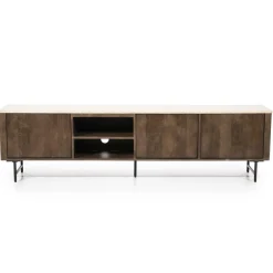 TV-Meubel Lio Mangohout Travertin 200cm - bruin - Loft24.nl