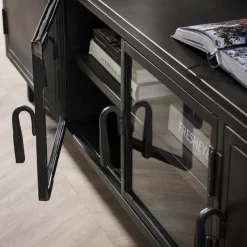 TV-meubel Rift metaal en Glas 180cm- Zwart - Loft24.nl