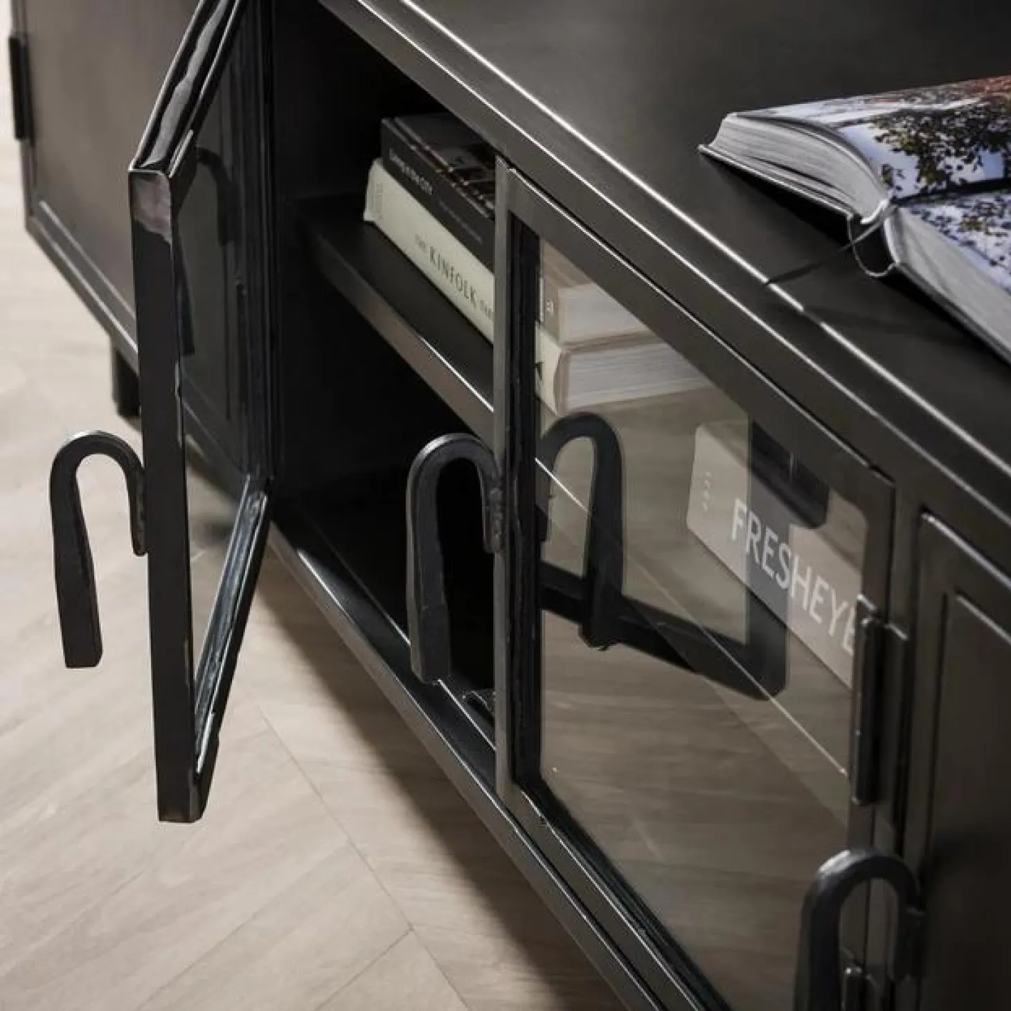 TV-meubel Rift metaal en Glas 180cm- Zwart - Loft24.nl