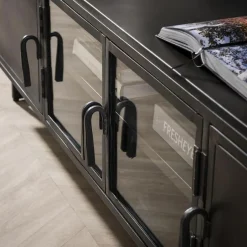 TV-meubel Rift metaal en Glas 180cm- Zwart - Loft24.nl