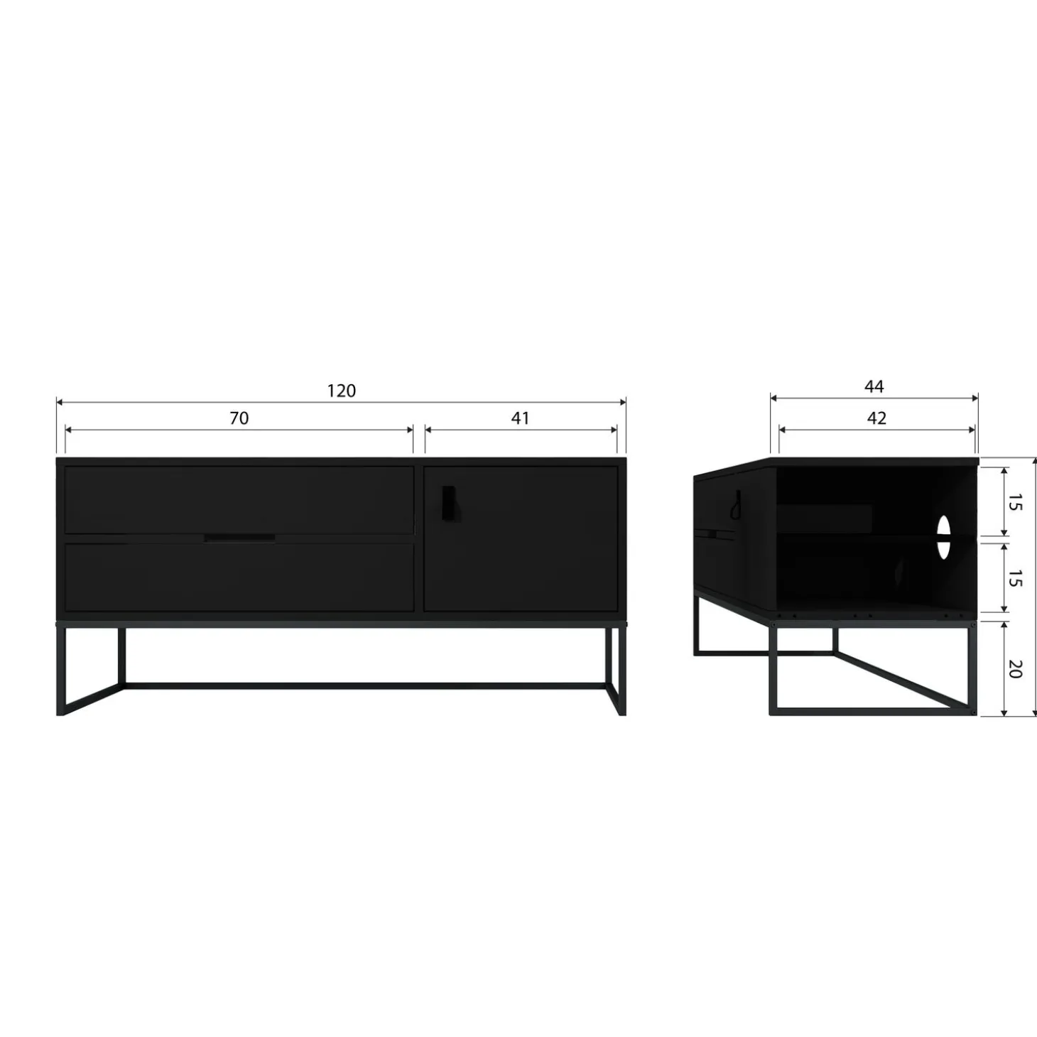 TV-meubel Silas Grenen 120cm - Zwart - Loft24.nl