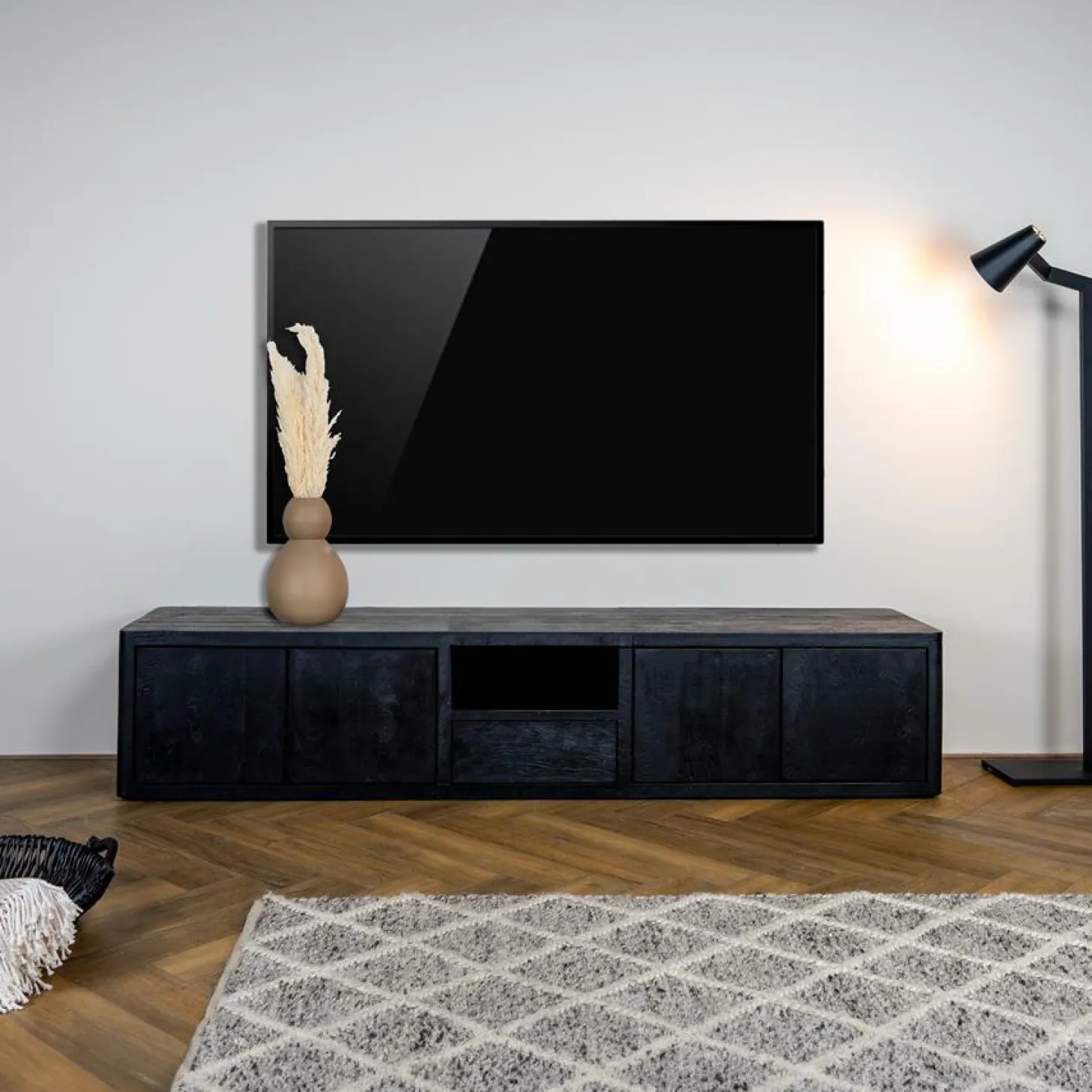 TV-meubel Tenna Zwart - 200 cm - Loft24.nl