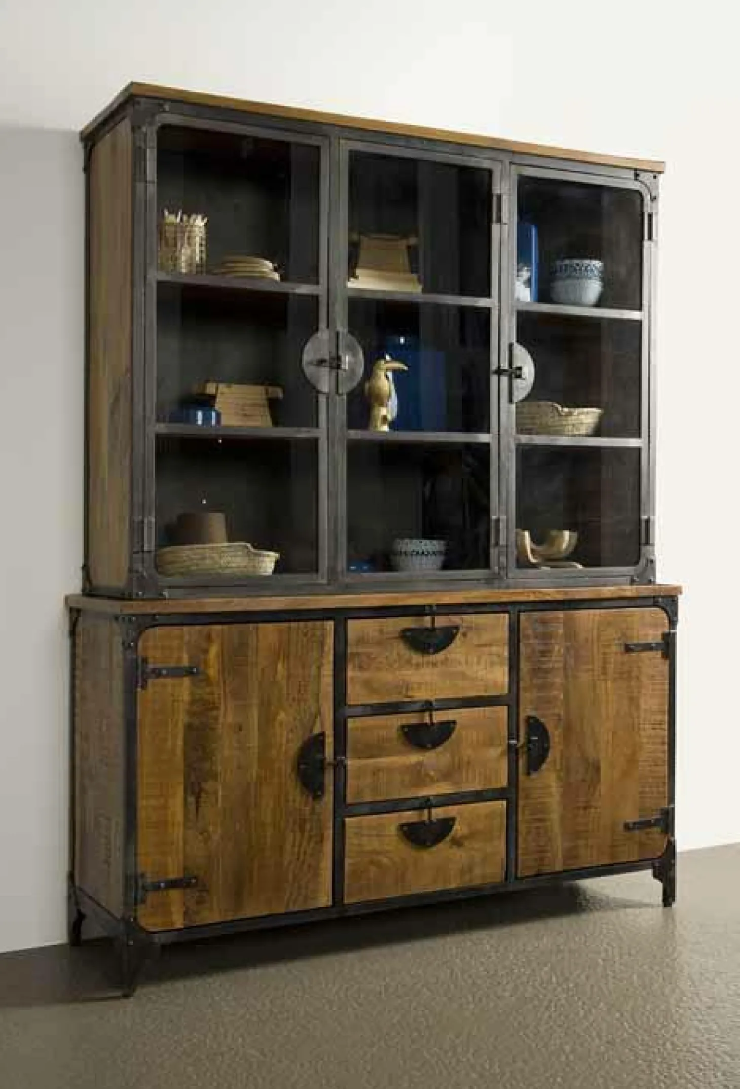 Vitrinekast Basto 210 x 160 cm Mangohout - Loft24.nl