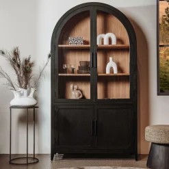 Vitrinekast Rotondi Mangohout 220 x 120 - Zwart - Loft24.nl