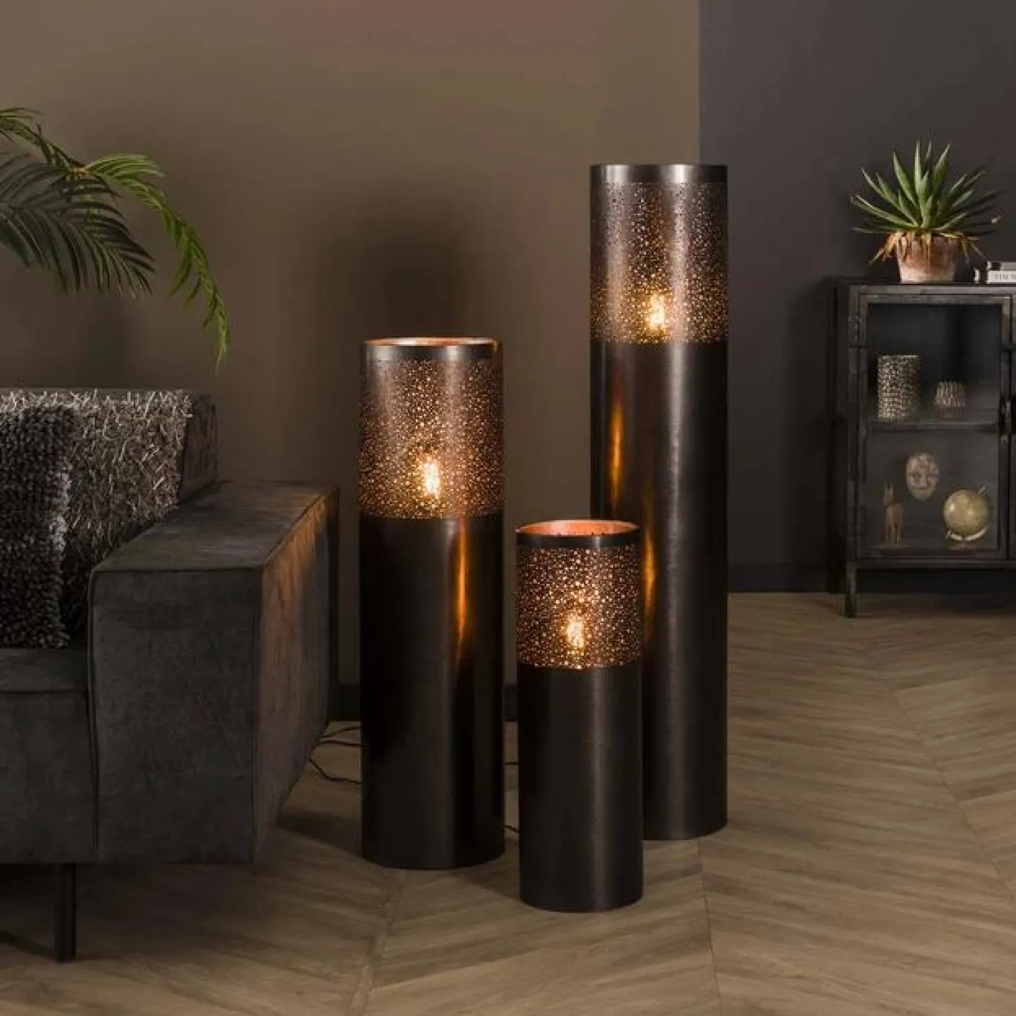 Vloerlamp Cilinder Zwart Nikkel - 60 cm - Loft24.nl