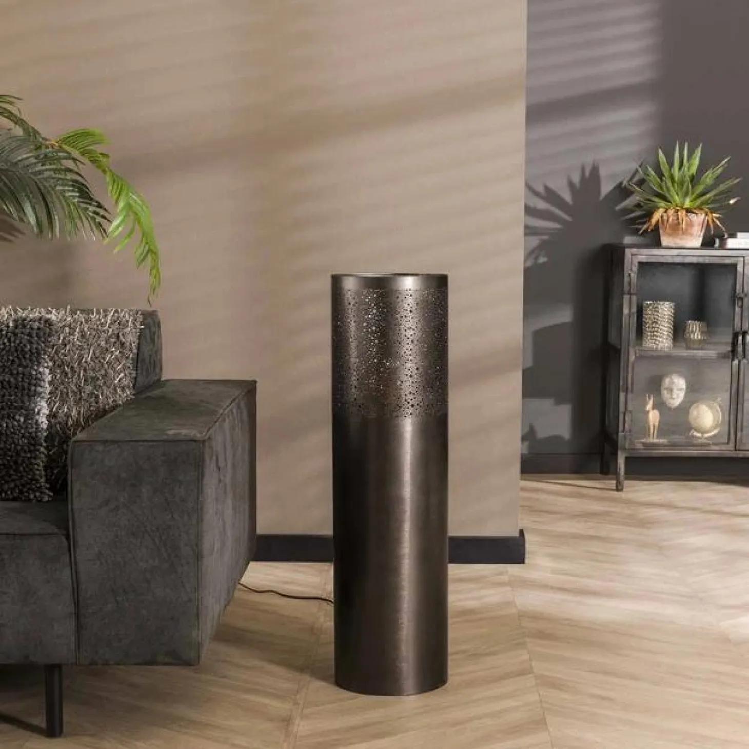 Vloerlamp Cilinder Zwart Nikkel - 60 cm - Loft24.nl