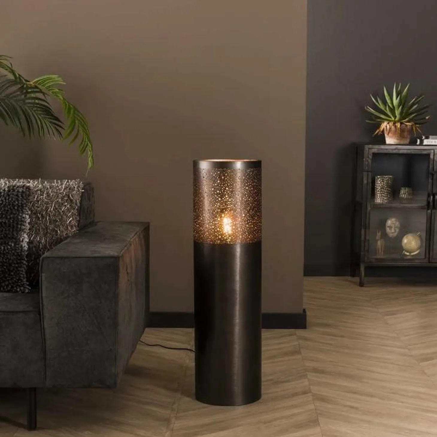 Vloerlamp Cilinder Zwart Nikkel - 60 cm - Loft24.nl