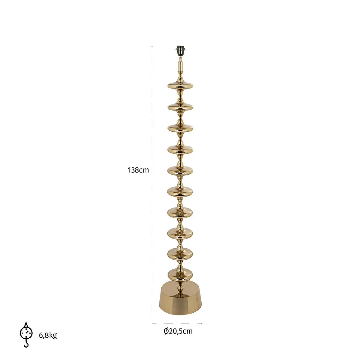 Vloerlamp Jane 138cm kleur Goud (excl. kap) - Loft24.nl