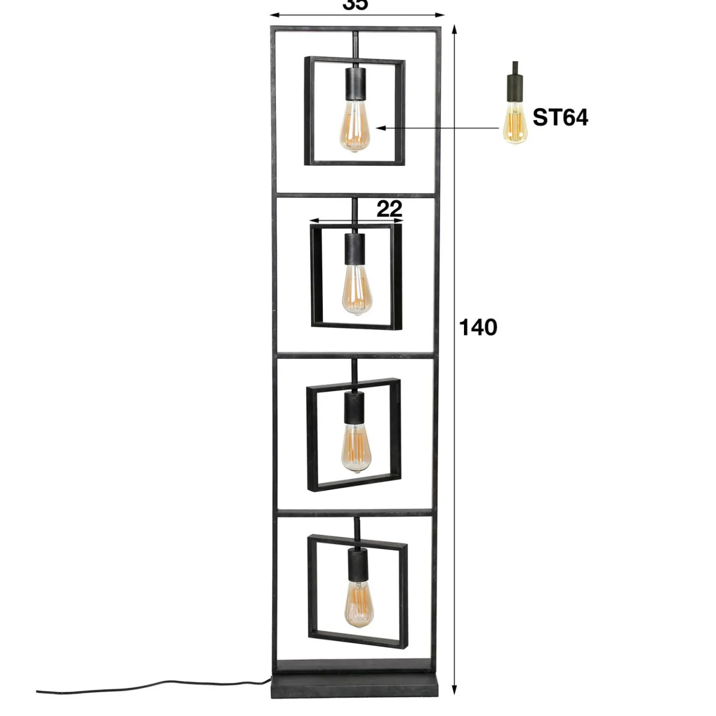 Vloerlamp Turn Square - 4 lampen - Loft24.nl
