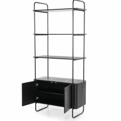 Wandkast James Mangohout en Metaal 96x210cm - Zwart - Loft24.nl