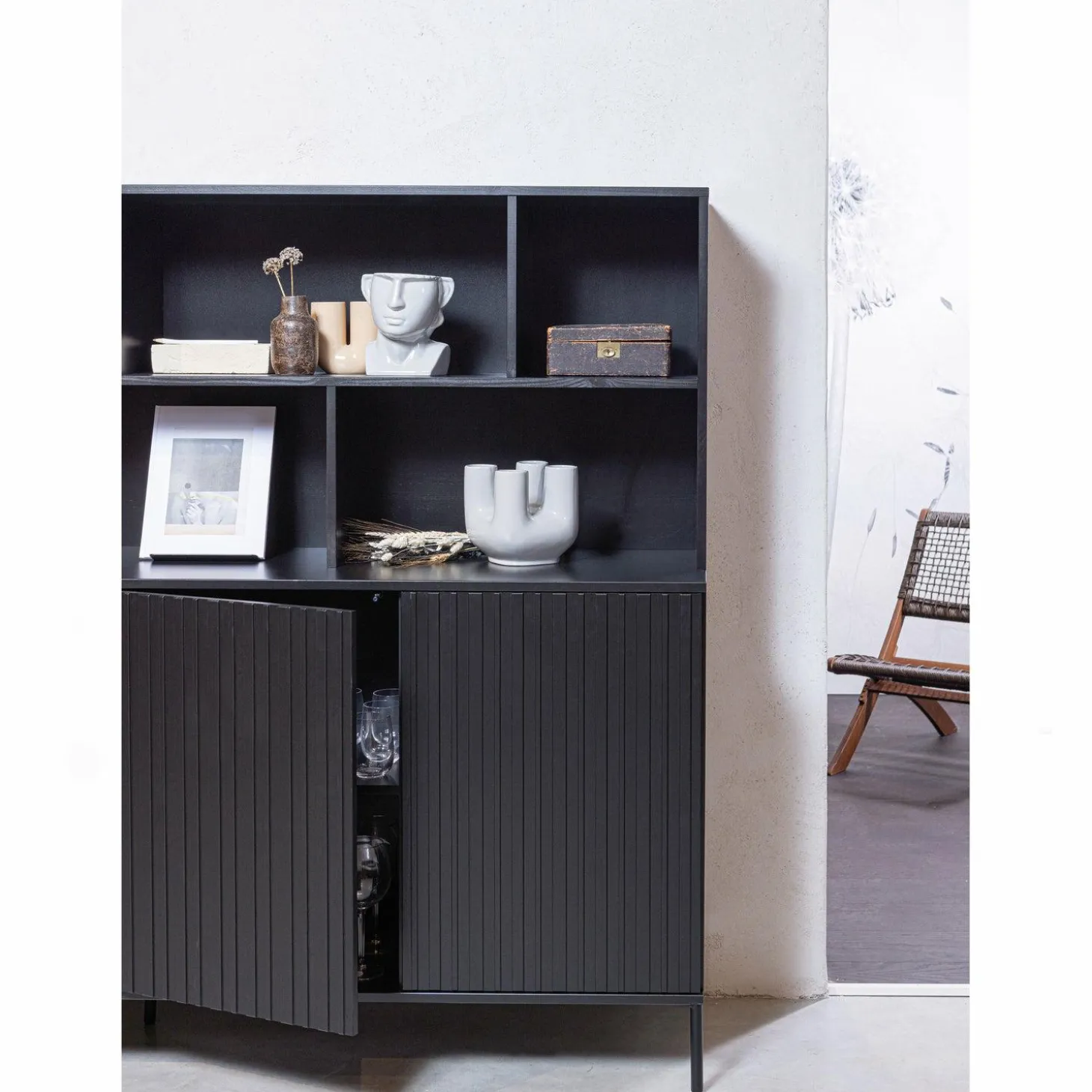 Wandkast New Gravure 150 x 200cm - Zwart - Loft24.nl