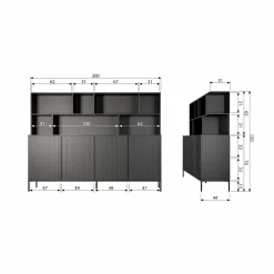 Wandkast New Gravure 150 x 200cm - Zwart - Loft24.nl