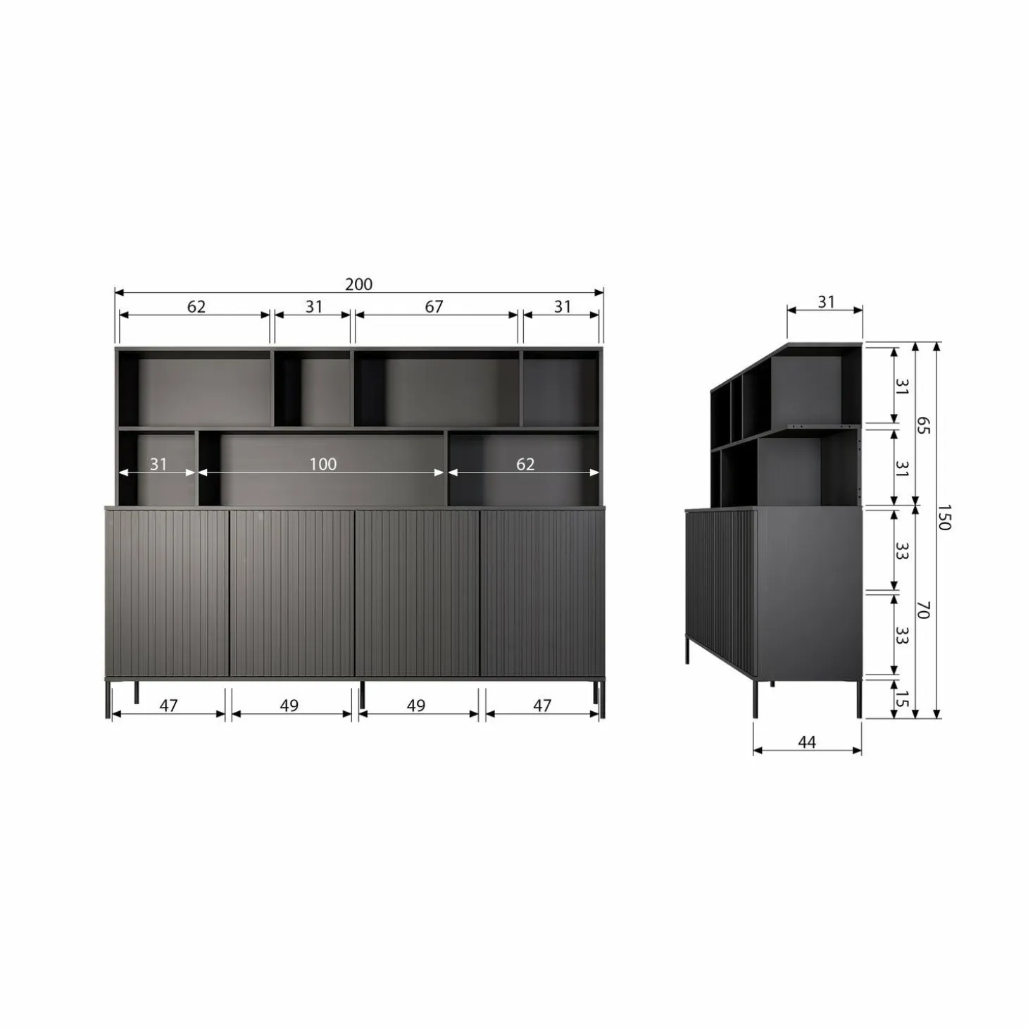 Wandkast New Gravure 150 x 200cm - Zwart - Loft24.nl