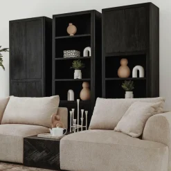 Wandkast Tenna Mangohout met 2 open vakken 220 x 80 cm - Zwart - Loft24.nl