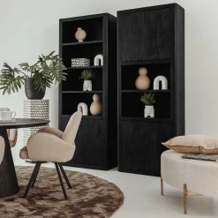 Wandkast Tenna Mangohout met 2 open vakken 220 x 80 cm - Zwart - Loft24.nl