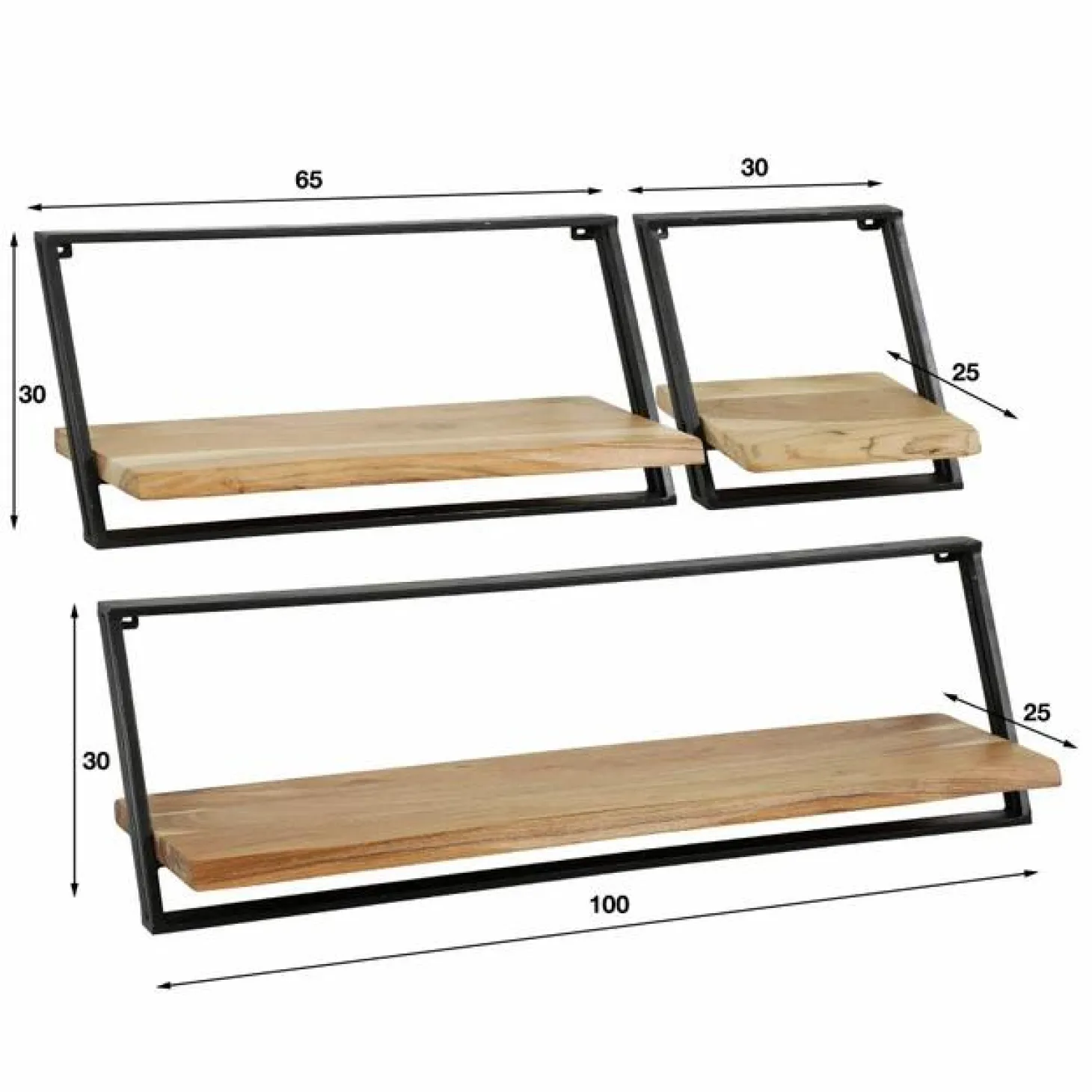 Wandplank Lean Acaciahout - Set van 3 stuks - Loft24.nl