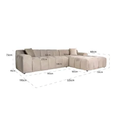 3-zits Loungebank Cube Rechts Chenille - Khaki - Loft24.nl
