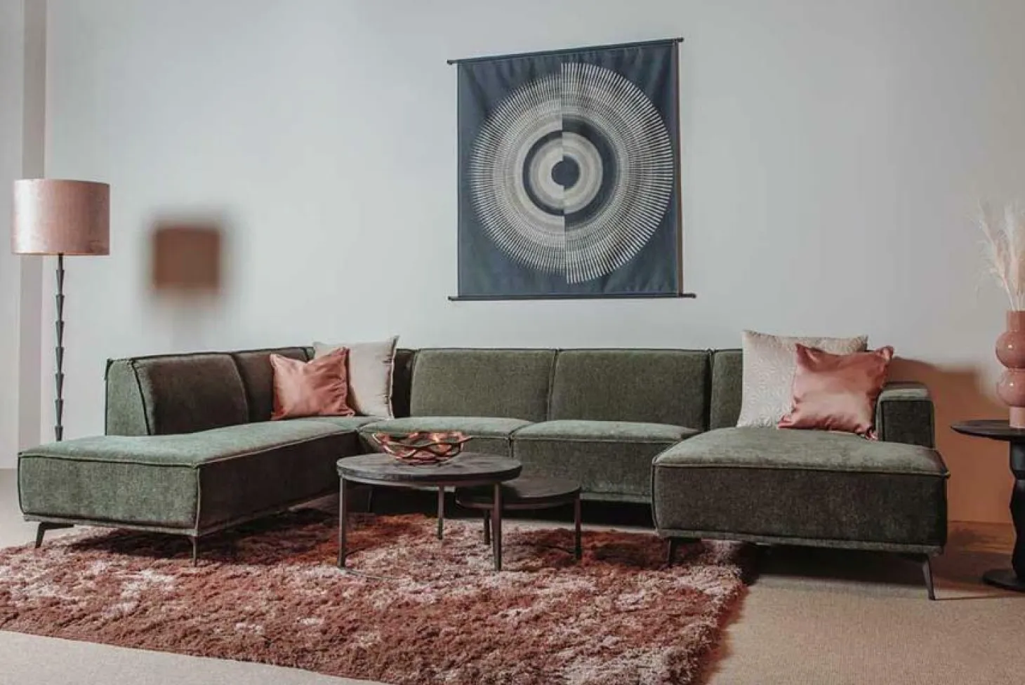 2,5-zits Lounge/Hoekbank Leeds - Groen (Lounge Rechts) - Loft24.nl