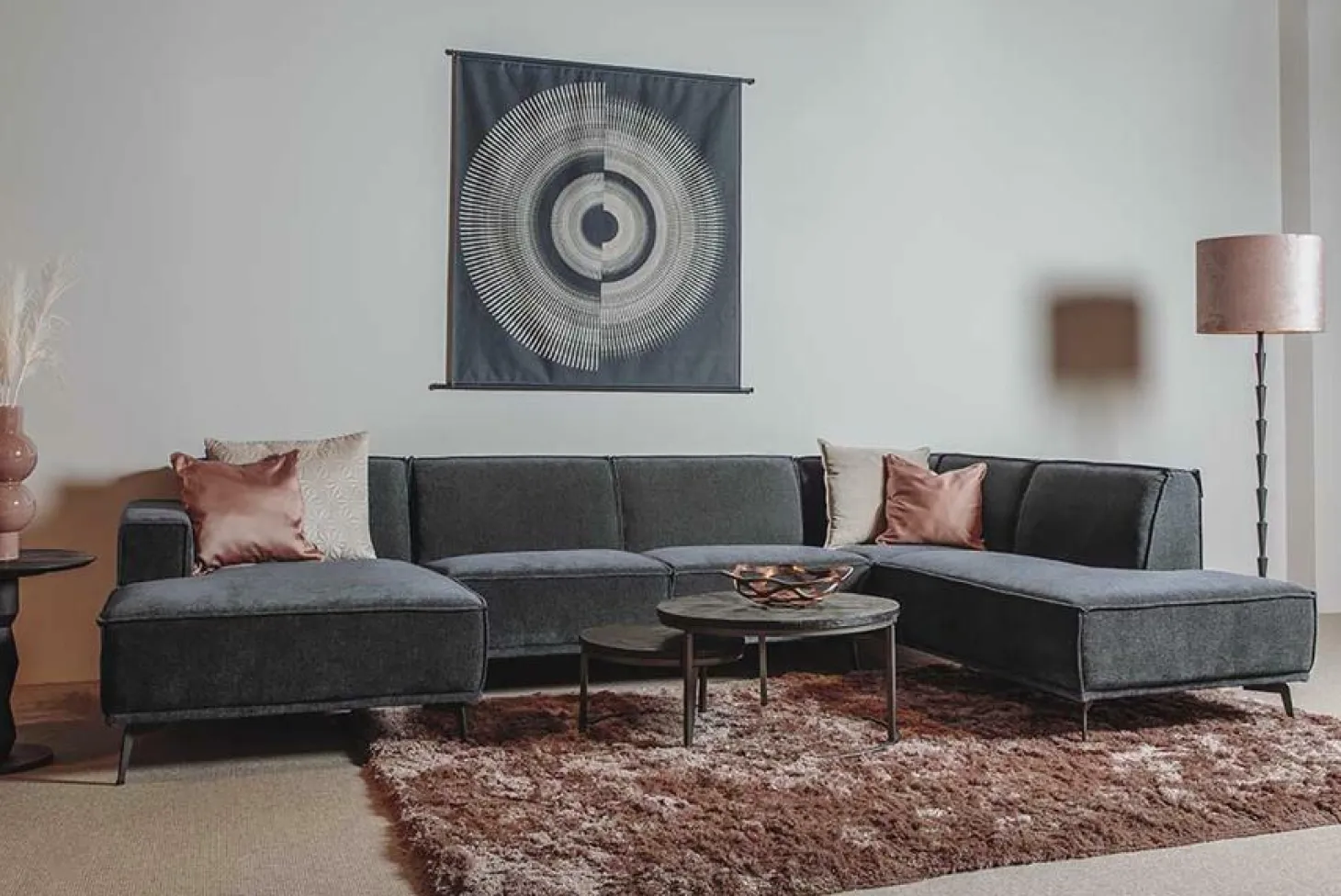 2,5-zits Lounge/Hoekbank Leeds - Blauw (Lounge Links) - Loft24.nl